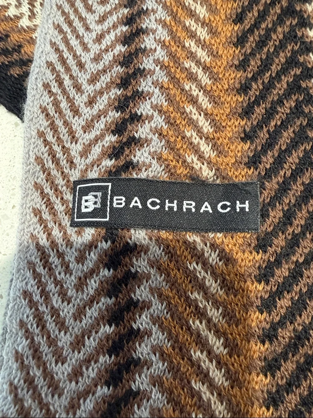 Bachrach - Mens Brown Multi-Stripe - Fringe Wool Scarf